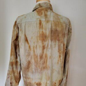 Men's Painted tie dye collared work Shirt cotton gray brown khaki cowboy western